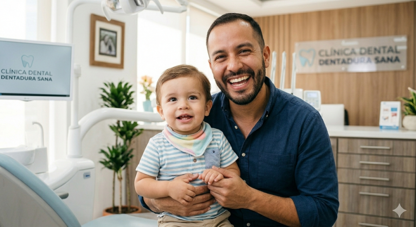 Padre e hijo sonriendo