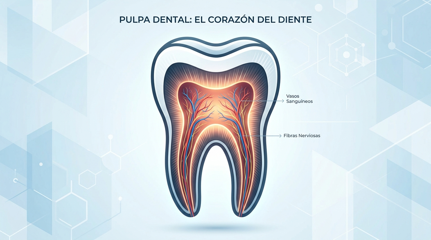 Gráfico explicativo sobre qué es exactamente la pulpa dental y su estructura interna